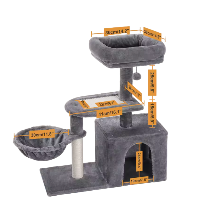 taille et mesure de l'arbre à chat compact