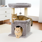 Arbre à chat Tour de couleur grise et beige avec deux chats dans un salon de maison