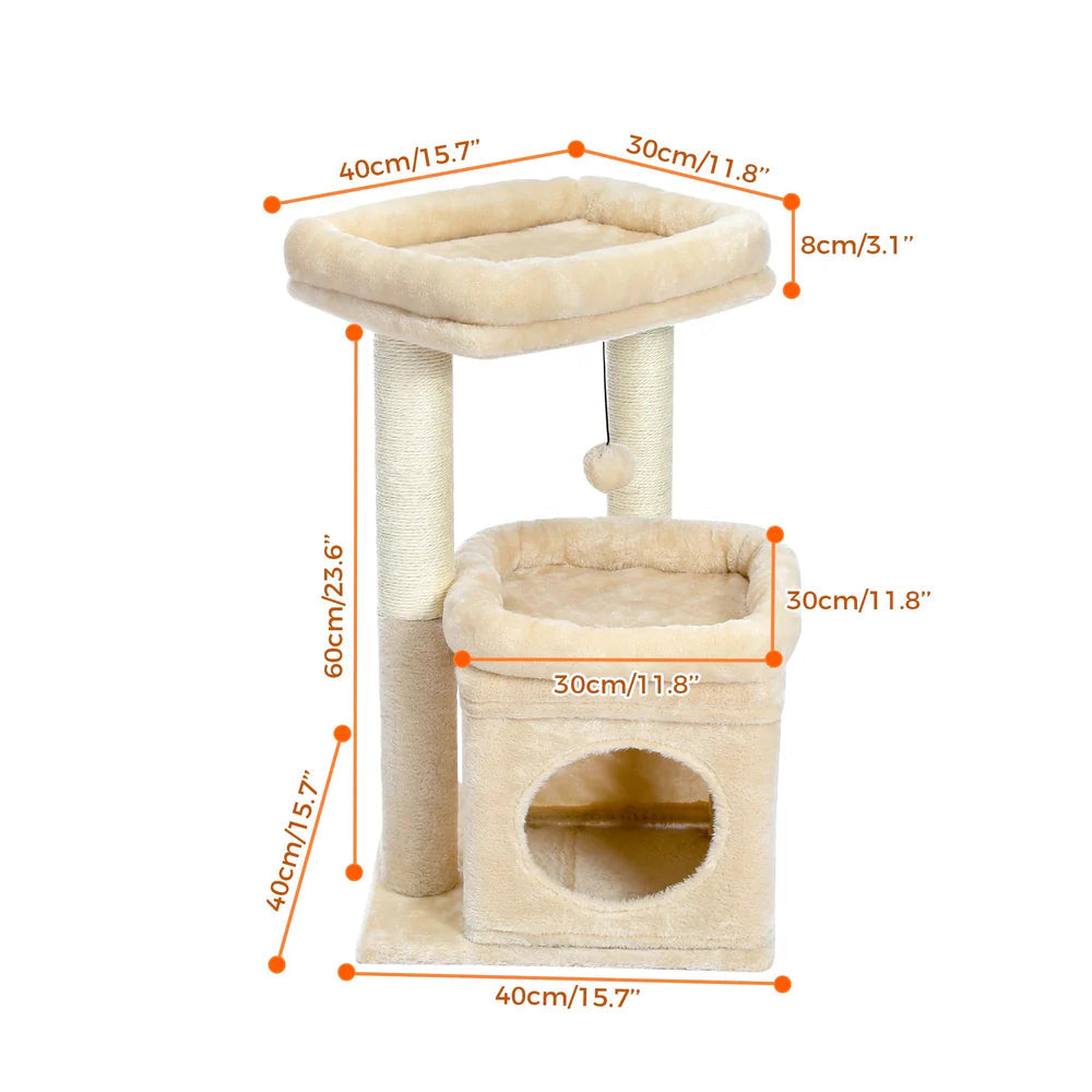 Taille et mesures de l'arbre à chat Tour de Palais des chats sur fond clair